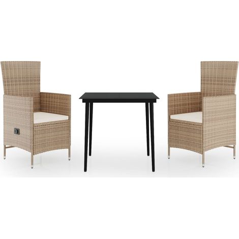 Ensemble à manger de jardin avec coussins 3 pcs,Salon de jardin Beige CFW45514 (1/5)