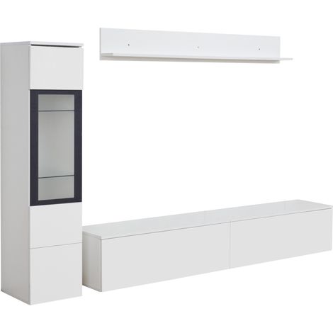 Mueble de pared TV 3 piezas con LED blanco brillante MODENUIT (1/5)