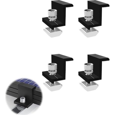 4 Pièces Supports de Panneau Solaire, 35mm Fixation Panneau Solaire en Aluminium Pince, Kit Réglable de Panneau Solaire, pour Toiture, Mural Rail de Montage Photovoltaïque (1/5)
