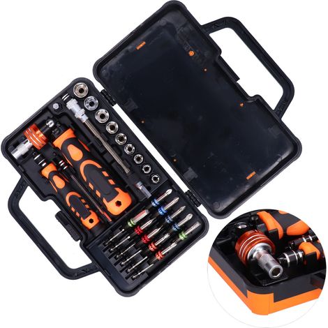 Coffret de tournevis en acier au chrome-vanadium 31 en 1 avec cliquet et 2 rallonges JM-6123 (1/5)