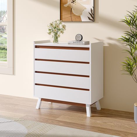 White 4 Tier Bedroom Chest Storage Cabinet,80cm (1/5)