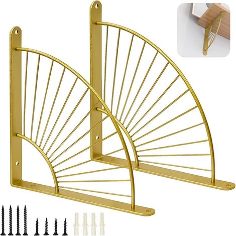 Set mit zwei goldenen Regalhalterungen mit Wellenschliff, Wandhalterungen aus Metall für das Esszimmer, Dreieck (Gold)
