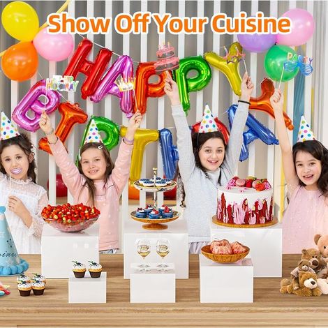 6-teiliger Buffet-Vorspeisenständer mit hohlem Sockel (3/4/5/6/7/8 Zoll), weiße Acryl-Kuchenständer, stapelbarer Würfelhalter für Lebensmittel, Desserts, Sammlerstücke, Schmuck, Figuren (1/5)
