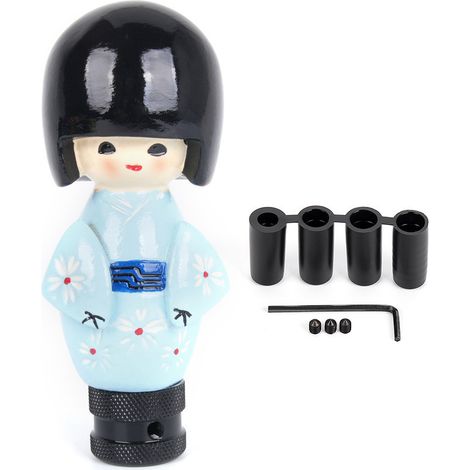 Car modification parts, resin material, lucky cat gear shift head, gear lever, shift handle, ball gear shift head, universal model - Kimono doll gear shift head - Blue (1/4)