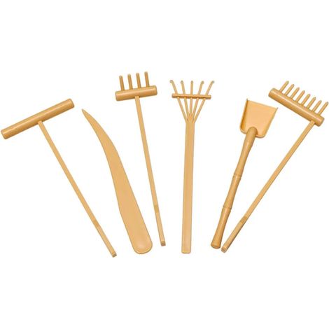 Ensemble de 6 pièces (beige) pour jardin zen avec râteau et pelle, idéal pour la méditation sur bureau. Mini plateau à sable avec outils, pelle et râteaux. Décoration anti-stress pour la maison et le (1/5)