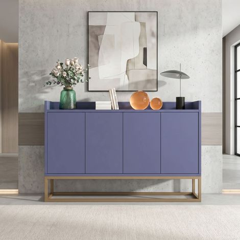 Buffet - Armoire moderne avec 4 portes - buffet salle a manger - Pour salle à manger, salon, cuisine - Blanc - 120 x 30 x 80 cm (Bleu Marine) (1/5)