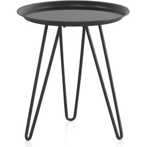 Table d'appoint plateau en verre et fer coloris noir - Ø 40 x Hauteur 43 cm (1/3)