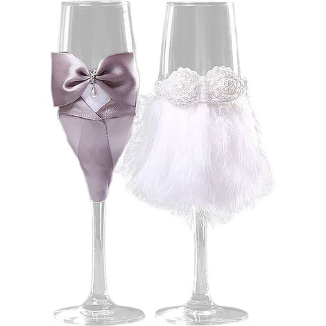 Flûtes à Champagne de mariage avec robe, 2 pièces, décoration de smoking, verres à grillage pour anniversaires, fiançailles, Transparent B (1/5)