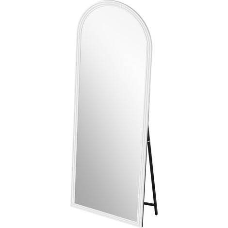 Miroir pleine longueur incurvé cadre bois blanc, 160 x 50 cm, pied métallique réglable, rendu clair, emballage solide, pour maison et locaux professionnels (1/4)