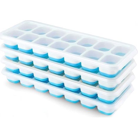 Vaschette per cubetti di ghiaccio, 4 pezzi, in silicone con coperchi, scatola per cubetti di ghiaccio, stampo per cubetti di ghiaccio, senza BPA, vaschette quadrate per cubetti di ghiaccio, cubetti di (1/5)