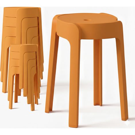 12 Tabourets Gigognes empilables BM HOME TAB-ORANGE en plastique, légers pour la maison, salle de classe, cuisine, jardin (1/5)