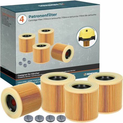 Lot de 4 filtres pour aspirateur Kärcher WD2, WD3, MV3, A, série K, SE 4001, SE 4002, comme filtre à cartouche 6.414-552.0, 6.414-772.0, 6.414-547.0 (1/4)