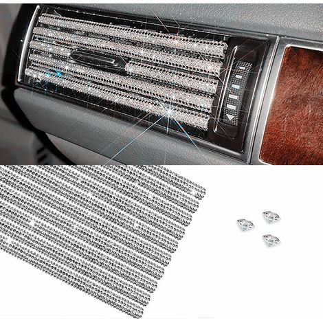 Lot de 10 baguettes décoratives universelles pour grilles d'aération de voiture, étanches, flexibles et brillantes, pour tous les types de bouches d'aération, couleur argent diamant.
