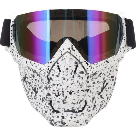Motorrad-Gesichtsmaske mit schwarzem Rahmen aus herausnehmbarem und verstellbarem Polycarbonat-Schaumstoff, ideal für Offroad-Motorradfahren und Touren. Weißer Rahmen mit schwarzen Punkten und farbige (1/5)
