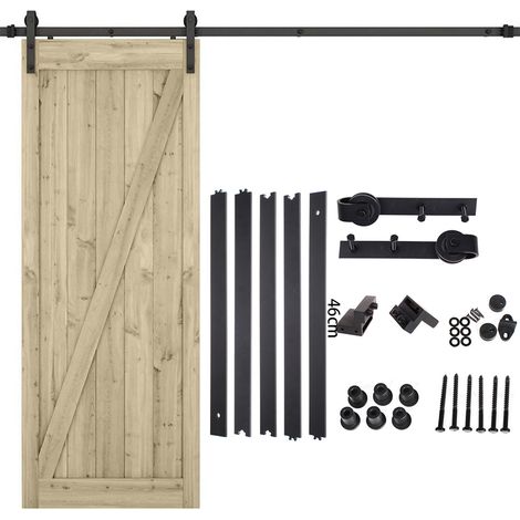 Schiebetürbeschlag 230cm, J Formwalze Schwerlast Schiebetürsystem Set für Scheunentor Holztür (Schwarz) (1/4)