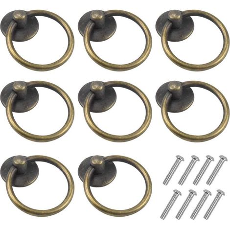 8 Pcs Poignée de Tiroir Vintage Bouton de Meuble Poignées de Placard Rondes Boutons D'anneau De Tiroir Bague Poignée de Traction D'armoire Alliage Zinc Antique pour Cuisine Commode Porte Décor, Bronze (1/5)