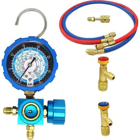Manifold de Contrôle Pression Climatisation pour R22 R410A R134A R404A, Jeu de Jauges de Charge Frigorigène avec Tuyaux, Manomètre Double pour Système HVAC, Outil de Dépannage Réfrigération