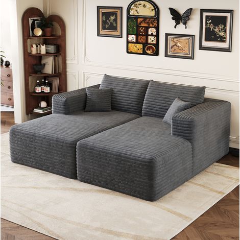 Divano modulare in velluto a coste grigio scuro 180 x 151 x 58 cm, senza montaggio, OKWISH (1/5)