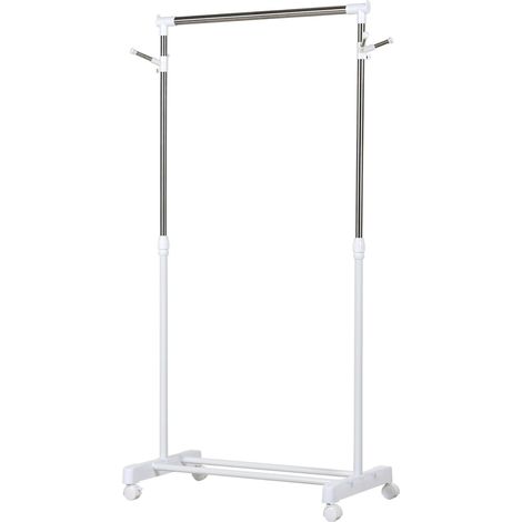 Portant à vêtements ajustable sur roulettes WALLY blanc et argent (1/4)