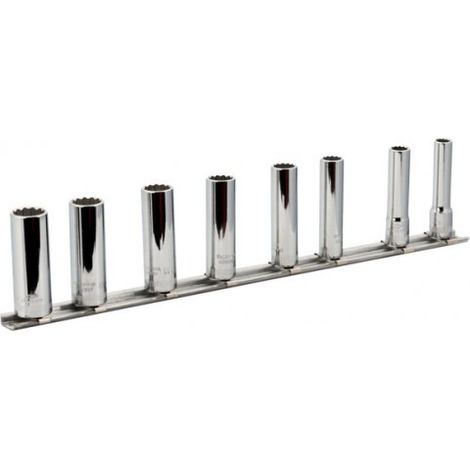 BAHCO - Jeu de douilles longues 1/4", profil 12 pans dimensions métriques - 8 pcs/rail