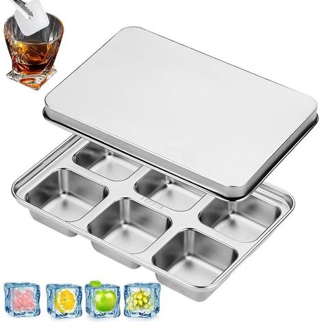 Stampo per cubetti di ghiaccio in acciaio inox, stampi in metallo per raffreddare bevande, riutilizzabile, 20 x 15 x 6 cm, argento (1/5)