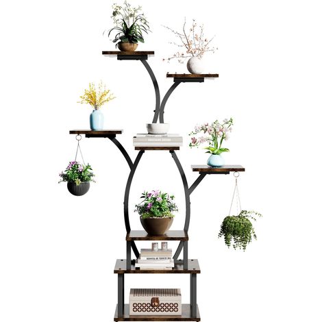 ÉTAGÈRE À FLEURS EN BOIS DE SAPIN 6 NIVEAUX DIMENSIONS 122CM X 80.5CM X 31CM VERNIS ÉTANCHE SUPPORT JUSQU'À 10KG DESIGN ASYMÉTRIQUE (1/5)