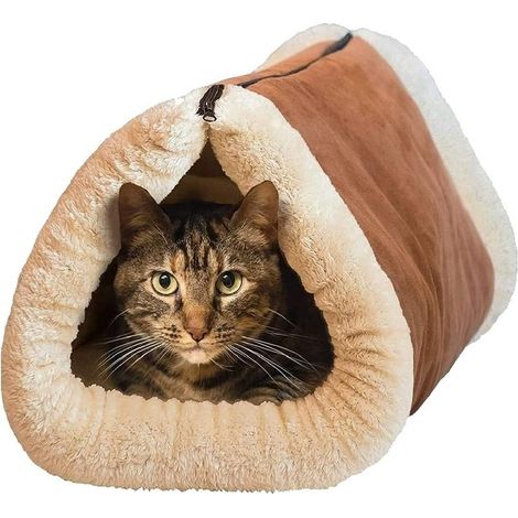 2 in 1 Tube Bed and Cat Mat with Self-Warming Thermal Core Soft Cozy Fur-Free Pet Tunnel, Portable Warm House for Puppies, Small Dogs (1/5)