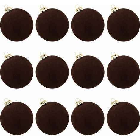 Boules De Noël - Boules En Velours Floquées - Diamètre 6 cm - Pour Arbre De Noël Porte Mur Et Intérieur - Lot De 12 (1/4)