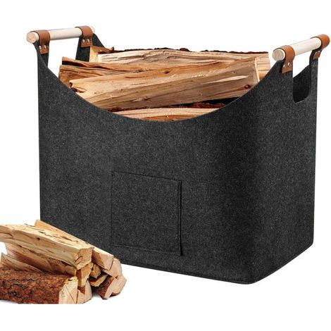 Kaminholzkorb Holzkorb mit verstärktem Griff, Aufbewahrungskorb, Kaminholztasche, Filztasche, Zeitungen, Spielzeug, Zeitschriften (50 x 32 x 40 cm) (1/4)