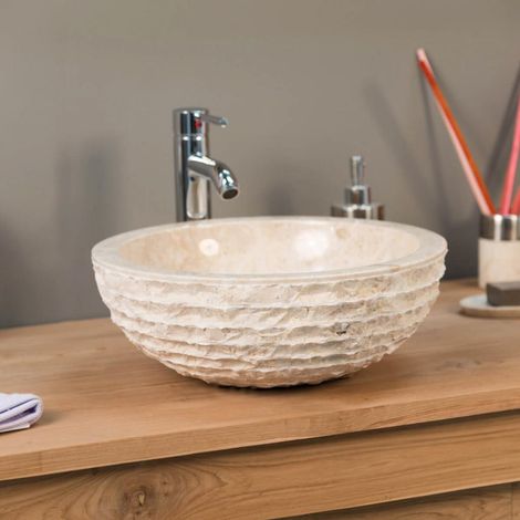 Lavabo sobre encimera de mármol cuarto de baño Vesubio crema 40 cm