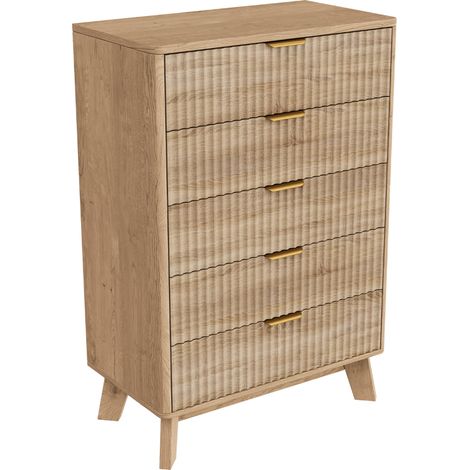 Commode 5 tiroirs – Dimensions H108/L73/P40 cm – Panneaux de particules – Poignée intégrée - Idéale pour rangement chambre ou bureau - naturel (1/5)