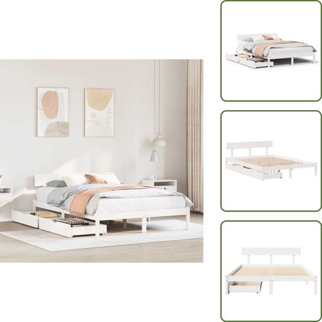 Massivholzbett ohne Matratze Weiß 140x200 cm Kiefernholz - Bettrahmen - Bettgestell - Schlafzimmerbett - Doppelbett (1/5)