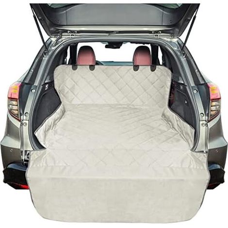 Geeignet für wasserdichte SUV-Kofferraummatten, hundefreundlich, rutschfeste Haustiermatte mit Stoßstangenschutz - Universalgröße, beige.