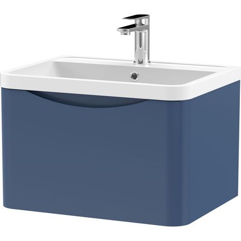 Balterley Dunwood Wall Hung 1 Drawer Bathroom Vanity Unit & Polymarble Basin, Satin Blue, 550mm
