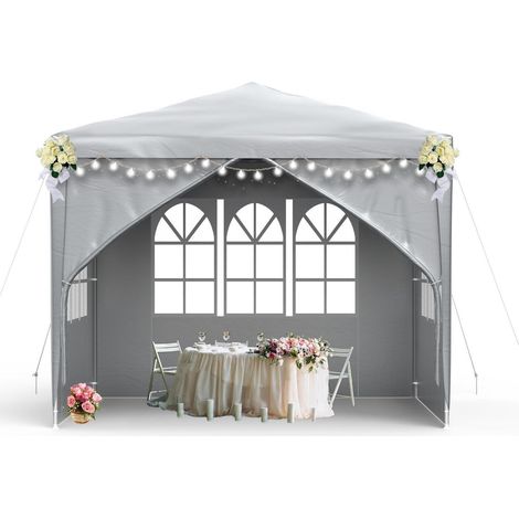 Tente de réception 3x3m avec parois latérales et fenêtres, protection UV, imperméable (1/5)