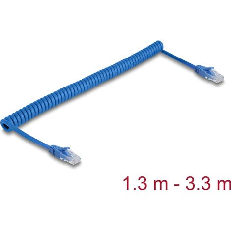 Delock Cable en espiral RJ45 macho a macho Cat.6 UTP 1,3 m a 3,3 m azul