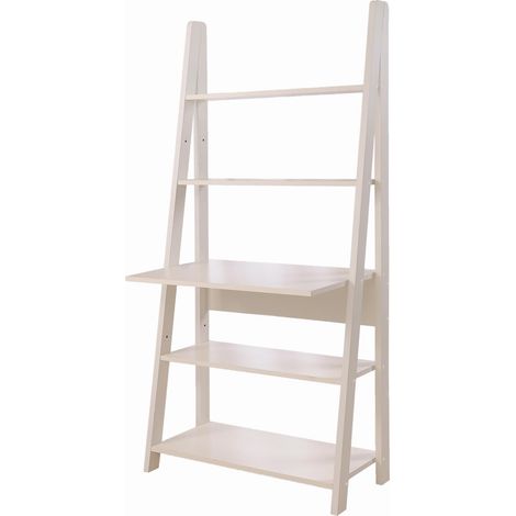 White Tall Ladder Desk With 5 Tier Shelves Space Saving Home Office Furniture (1/5)