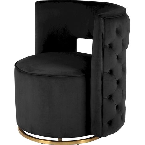 Fauteuil pivotant velours noir et or style glamour - noir velours avec base dorée (1/4)