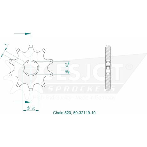 Pignon GasGas - 520 - 10 Dents - Made in Germany