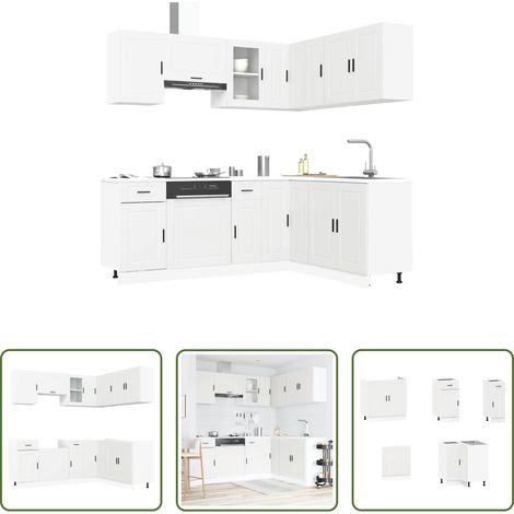 vidaXL Armoires murales - Ensemble d'armoires cuisine 11pcs Porto blanc bois d'ingénierie (1/5)