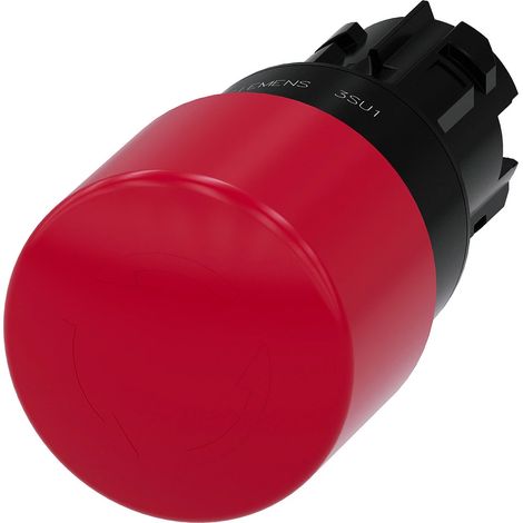 Siemens Pulsador de seta de parada de emergencia, 22mm, redondo, plástico, rojo, 30mm, Desbloqueo por giro, 3SU10001GB200AA0
