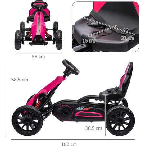 Voiture à pédales Go-Kart enfant, siège réglable, frein à main, véhicule à pédales pour 3-8 ans, extérieur, rose (1/5)
