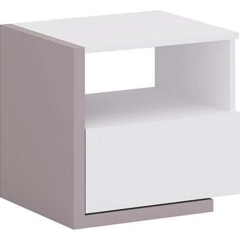Comodino - 1 cassetto e 1 nicchia - Bianco e tortora - NAPOLI II