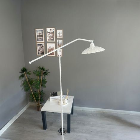 Lampadaire FKRisso Métal Moderne E27 Largeur 30 cm Abat-jour Réglable Tablette Variateur (1/5)