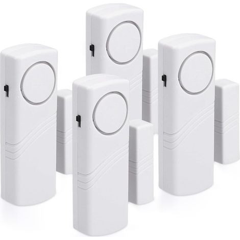 Kit di allarme per porte e finestre da 4 pezzi - Allarme antifurto senza fili - Protezione antieffrazione - Campanello magnetico - 100 dB (1/5)