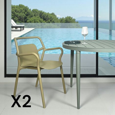Chaise de jardin design kaki, empilable (lot de 2) PINETO (1/5)