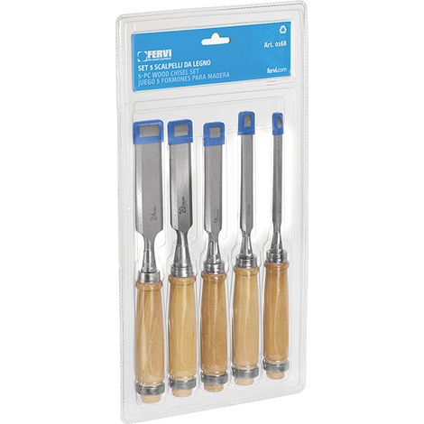 Serie 5 pz scalpelli scalpello utensili da legno Fervi 0168