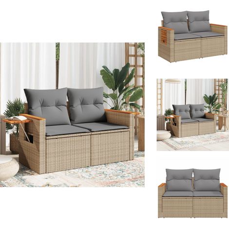 Canapé de jardin avec coussins 2 places beige résine tressée - Canapé De Jardin - Salon De Jardin - Meuble De Jardin - Mobilier Extérieur - Fauteuil De Jardin (1/5)