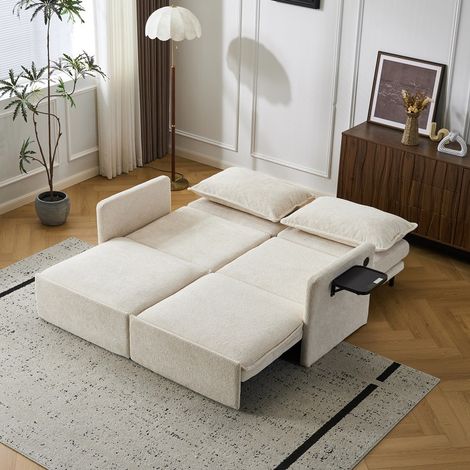 Schlafsofa mit USB & Type-C, 5-fach verstellbares Funktionssofa aus Chenille, ausziehbar mit Relaxfunktion