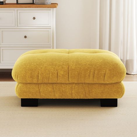 Divano modulare con ottomani, cuscini effetto nuvola, schienale profondo, tessuto chenille giallo (1/5)